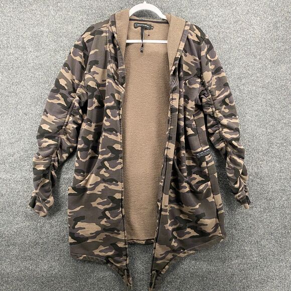ASHES TO DVST Cardigan Womens XL Brown Camo Open Front Hooded Grunge 90s Causal - Picture 1 of 10